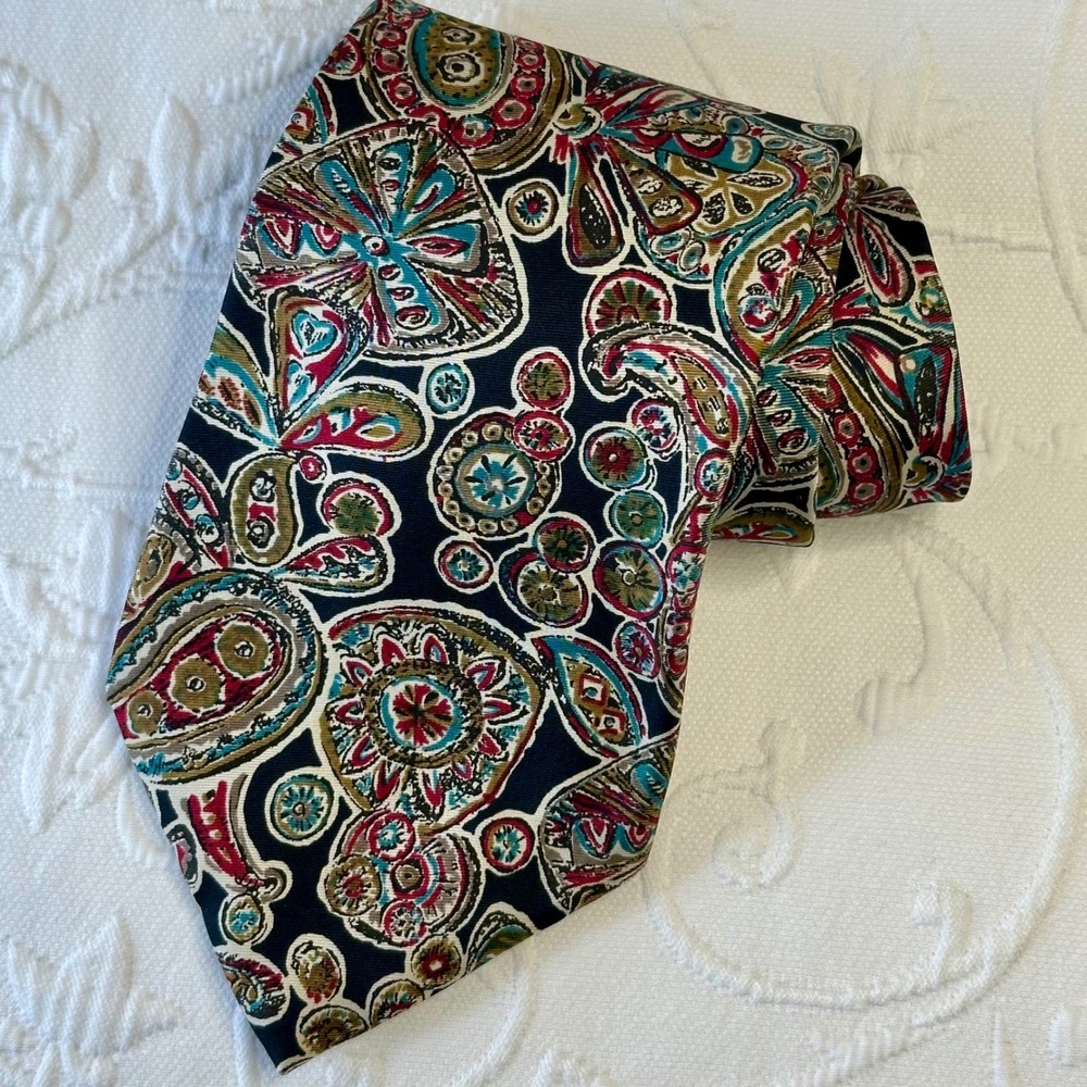 Vintage 70s-80s Sheaf & Caber Abstract Paisley Floral‎ Silk Necktie